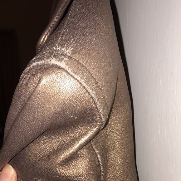 NINA RICCI leather coat with rabbit fur lining bronze metallic vintage RARE L/XL - Picture 13 of 17